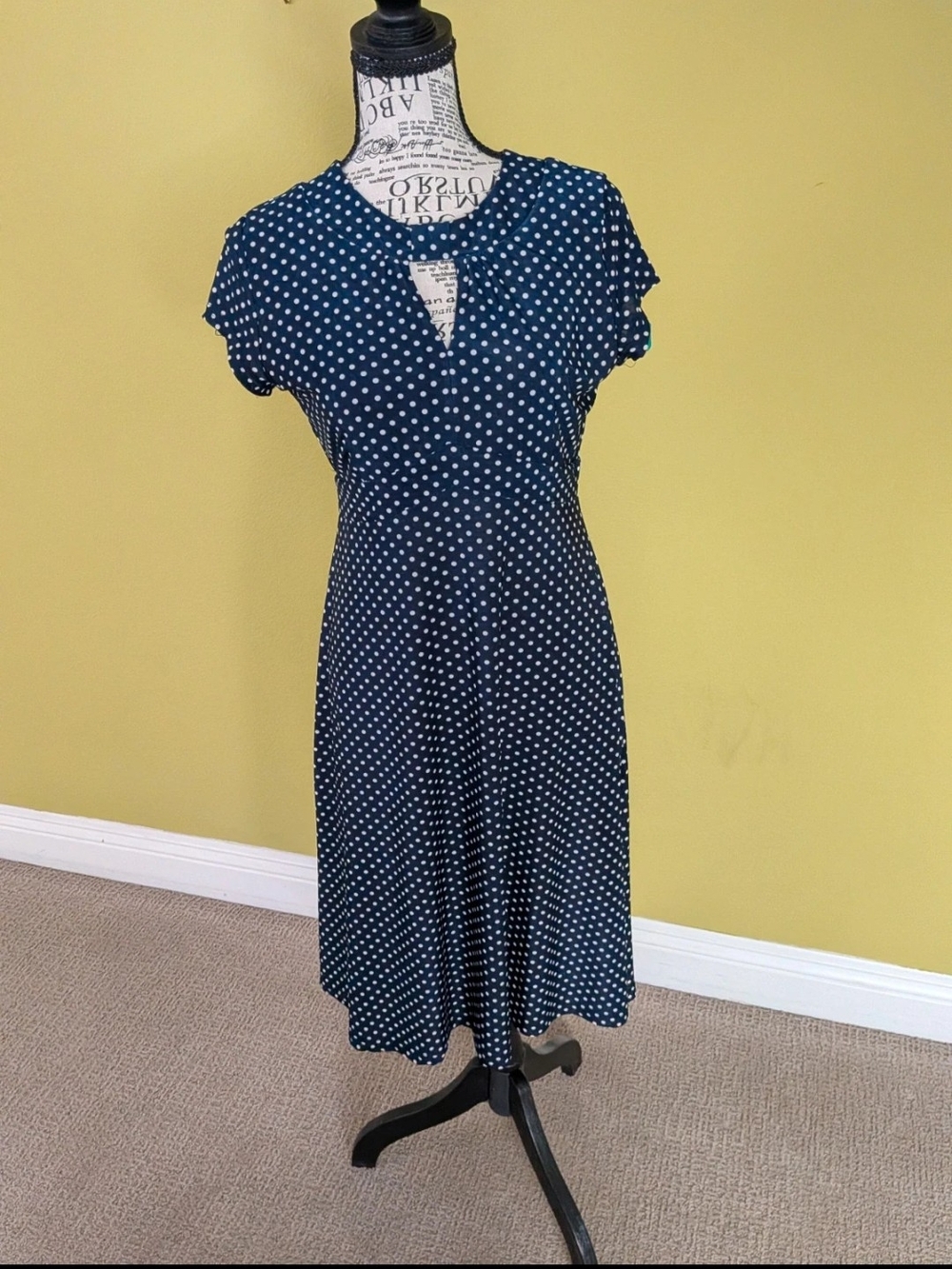 Polka Dot Navy Fit-and-Flare Dress